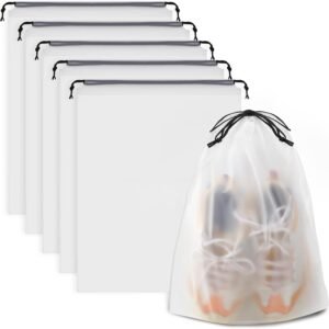 Clear Shoe Bags for Travel 5 PCS, 15.7" x 11.8" Travel Shoe Bags for Packing, Waterproof Drawstring Travel Shoe Storage Bag, Travel Essentials for Men and Women
