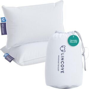 Lincove Canadian Down Feather Travel Pillow Pack of 2 - Luxury Pillows to Support Head, Neck, While Sleeping on Airplanes, Cars, Hotels & Home - Comfortable Vacation Sleeping Essential, 13"x18"