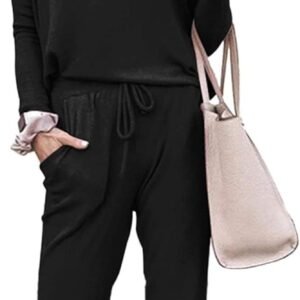 PRETTYGARDEN Women's Spring Fall 2 Piece Lounge Outfit Long Sleeve Crewneck Pullover Tops High Waisted Pants Set Tracksuit