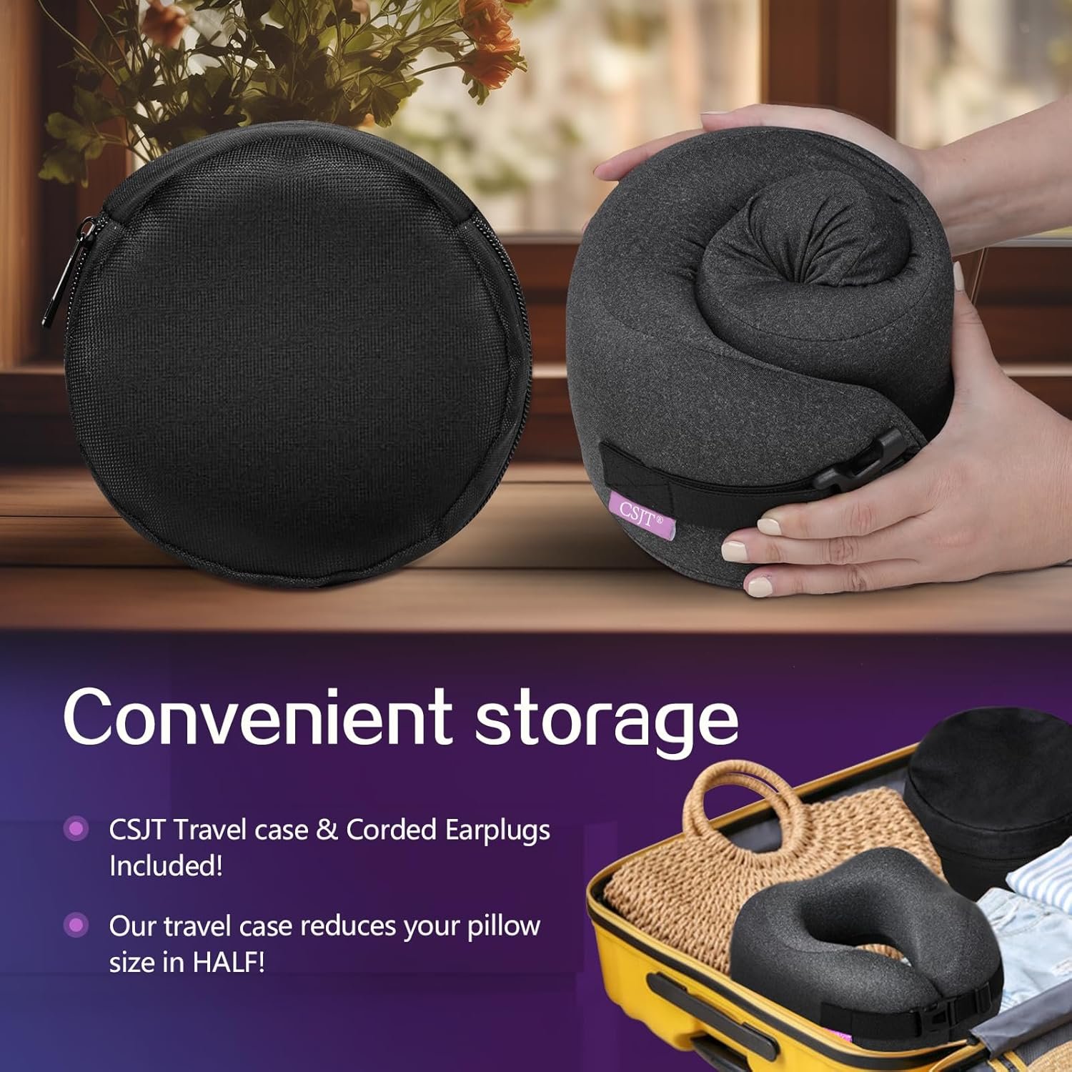 Travel Pillow Vac Compressed Memory Foam Neck Pillow Airplane,Comfortable,Neck Support,Machine Washable,Airplanes Travel Essentials Accessories for Office,Flight,Cars Breaks Sleeping(Black) - Image 6