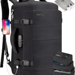 Tzowla 40L Travel Laptop Backpack for Men Women Carry on Flight Approved,Large Capacity Water Resistant Anti Theft Backpacks with USB Port,Business Causal Daypack Bag Fit 17.3"Computer/Notebook（Black)