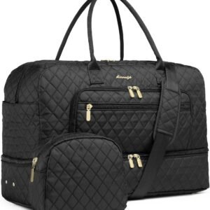 Large Women Travel Duffle Bag - Carry on Overnight Bag Weekend Travel Duffel Tote Bag Yoga Gym Bag with Wet Pocket Toiletry Weekender Overnight Bag for Travel Business Trips Sport Hospital Black