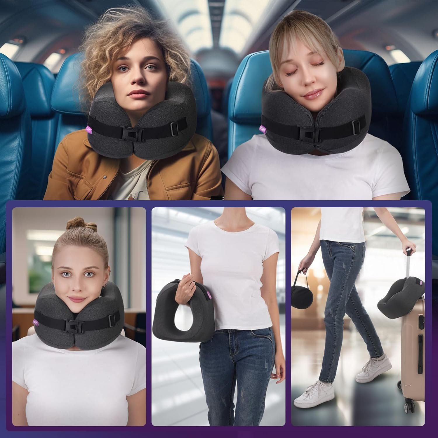 Travel Pillow Vac Compressed Memory Foam Neck Pillow Airplane,Comfortable,Neck Support,Machine Washable,Airplanes Travel Essentials Accessories for Office,Flight,Cars Breaks Sleeping(Black) - Image 7
