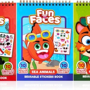 JOYIN Make-a-Face Reusable Sticker Books 3-Pack (Safari, Farm, Sea Animals) - On The Go Travel Toys Activity Pad for Kids Ages 4-8(30 Scenes)